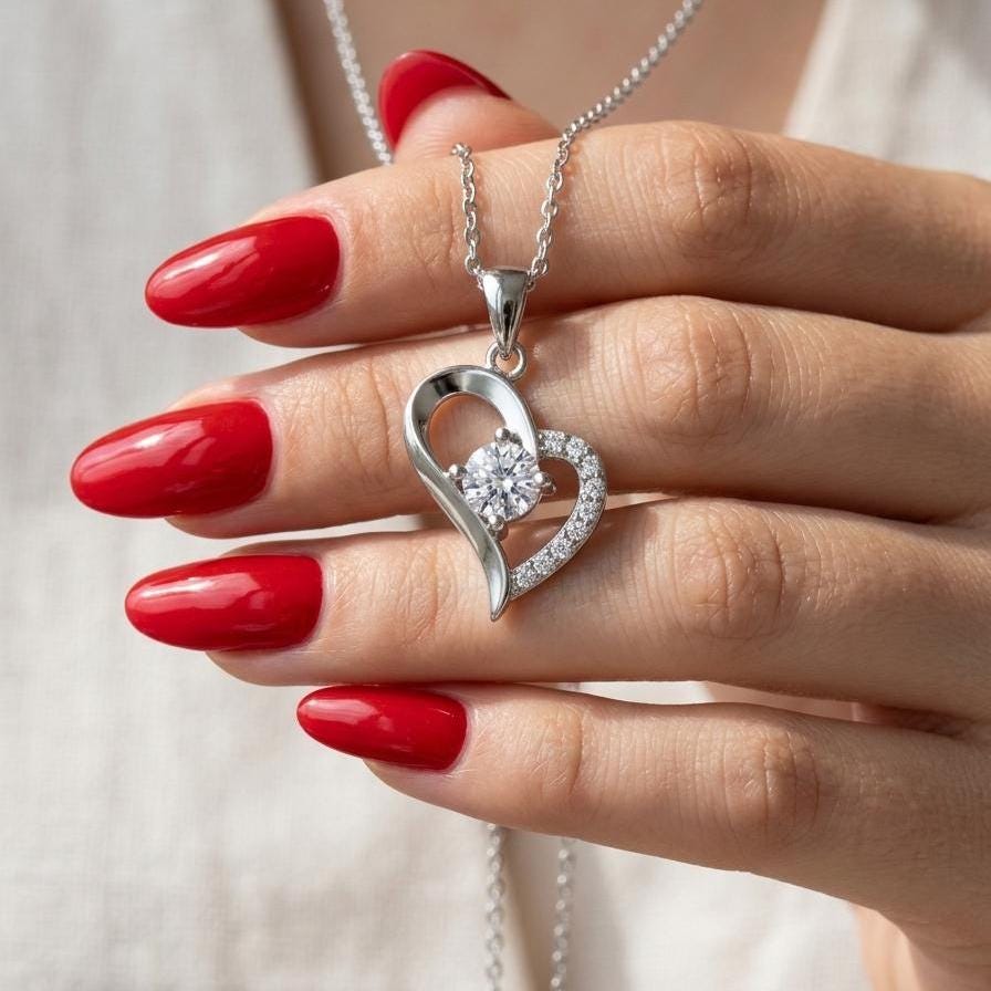 Dainty Silver Necklace with Zircon Heart Pendant - Sparkling Gift for Her