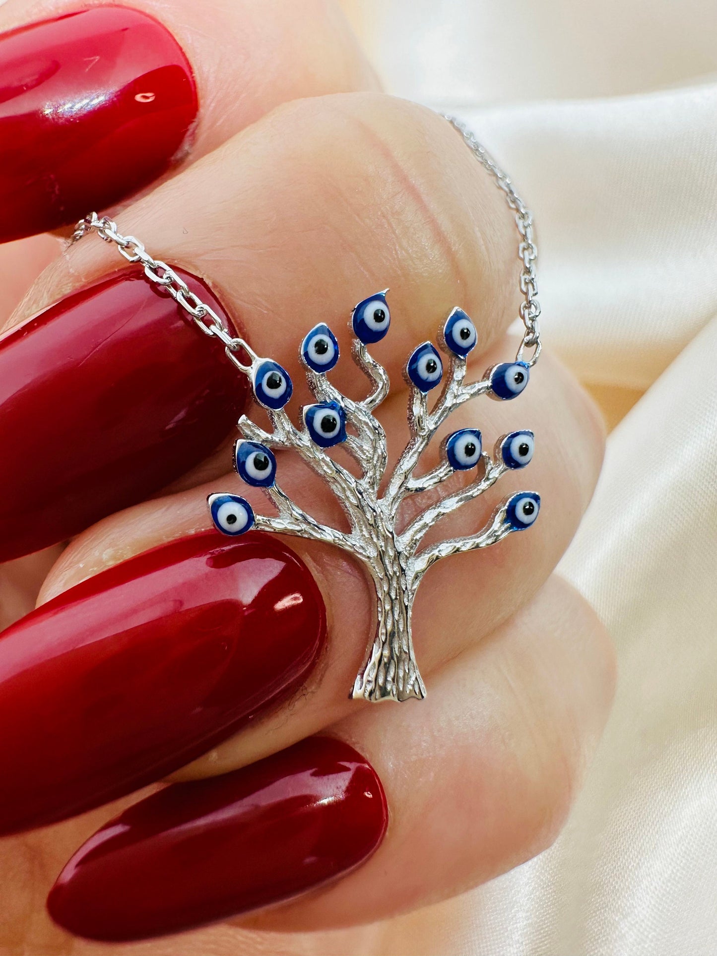 Evil Eye Tree of Life Necklace -925 Sterling Silver
