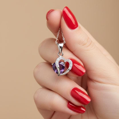 Amethyst Heart Necklace - Sterling Silver February Birthstone Pendant