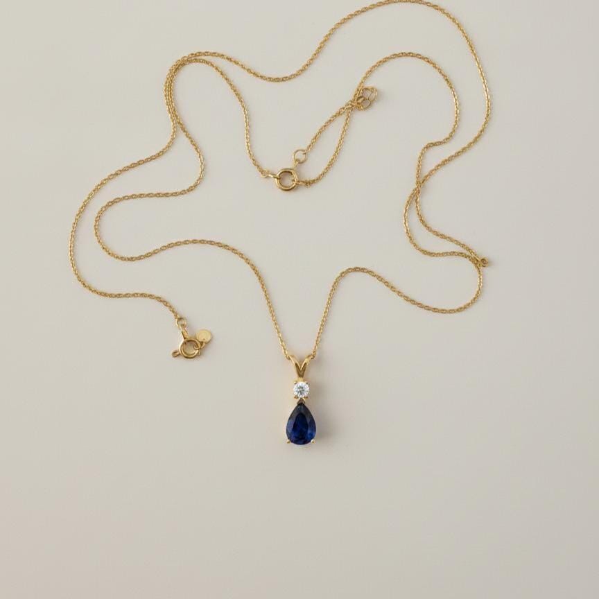 Gold Vermeil Sapphire Necklace - September Birthstone Pendant - Minimalist Jewelry -