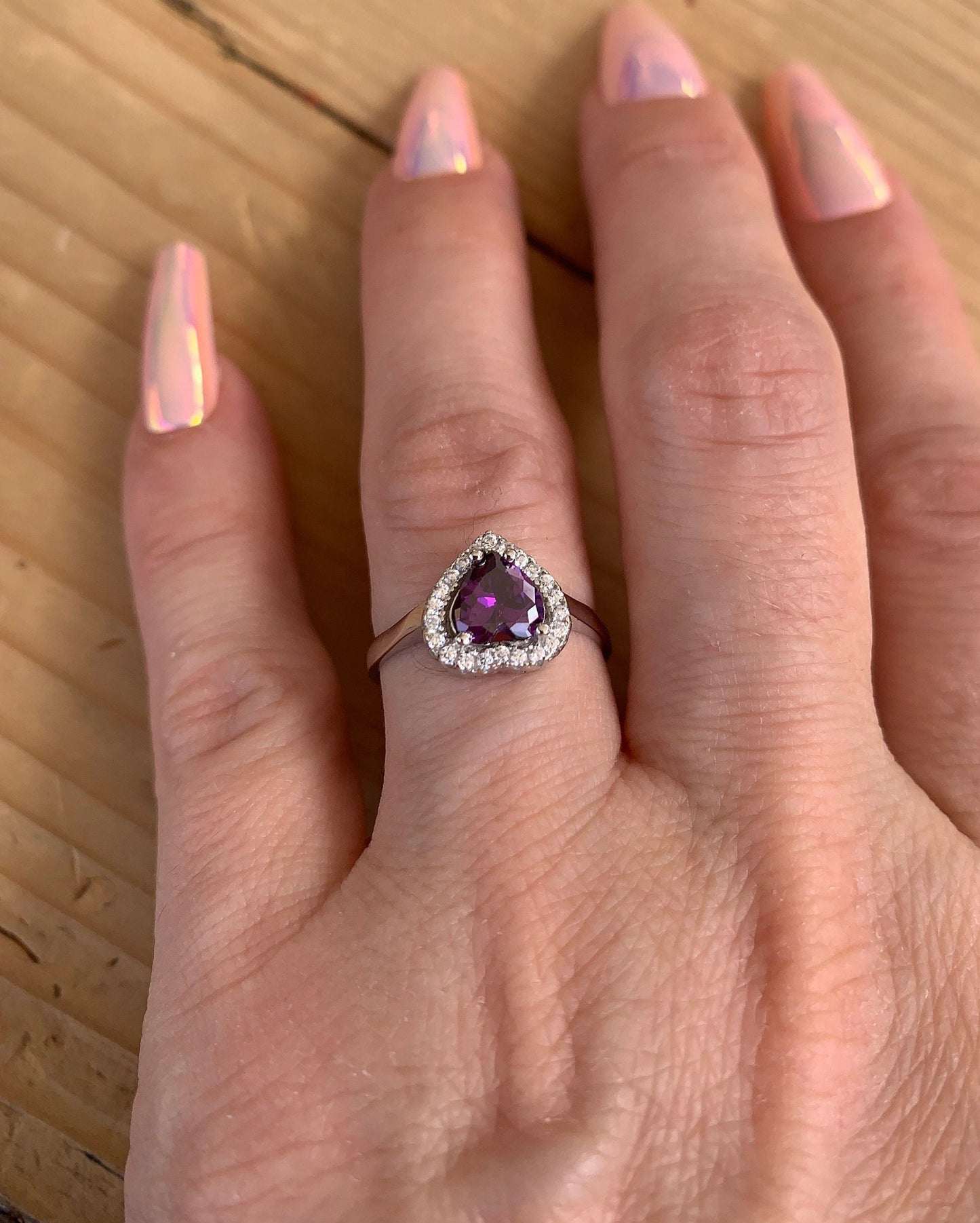 Amethyst Heart Ring - 925 Sterling Silver Promise Ring for Her