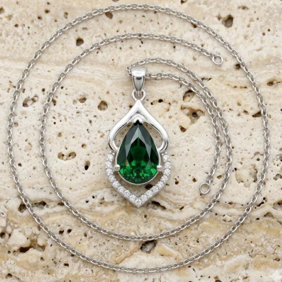 Handmade Emerald Teardrop Necklace - May Birthstone Jewelry - Valentine's Gift