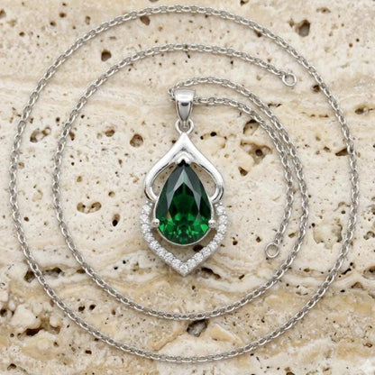 Handmade Emerald Teardrop Necklace - May Birthstone Jewelry - Valentine's Gift