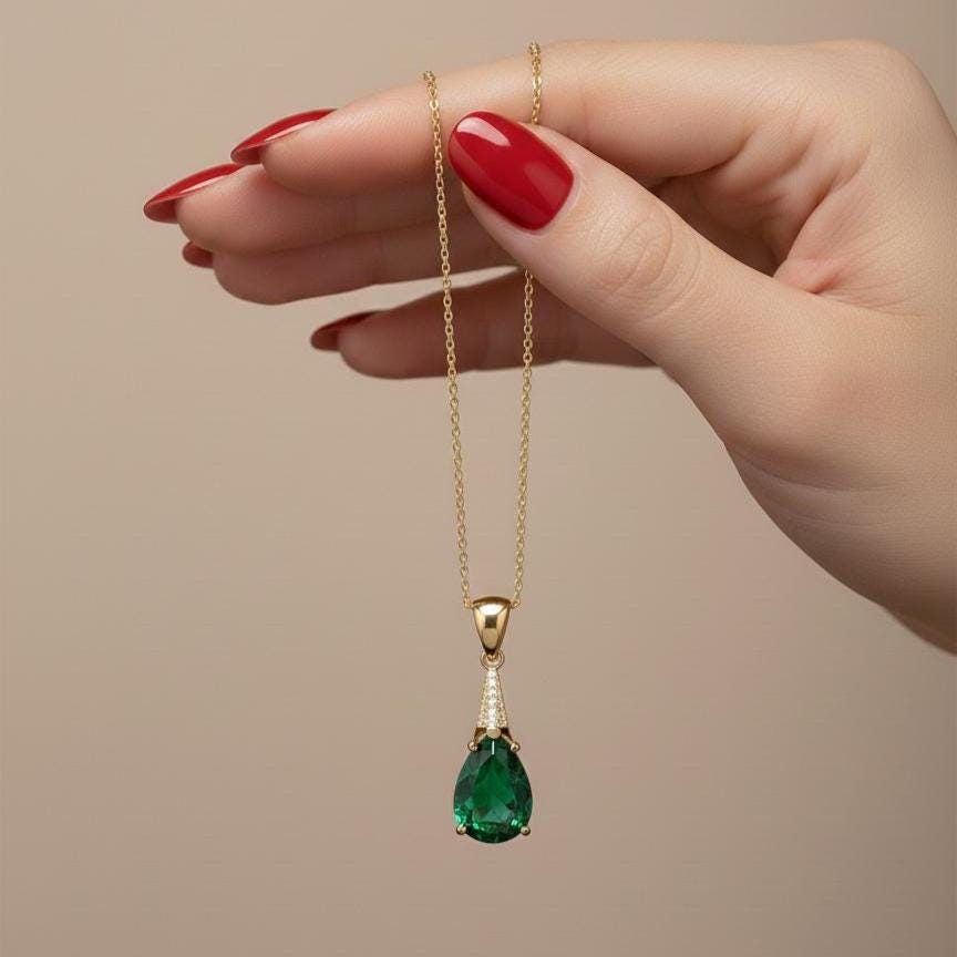 Emerald Gold Vermeil Necklace  - May Birthstone Jewelry