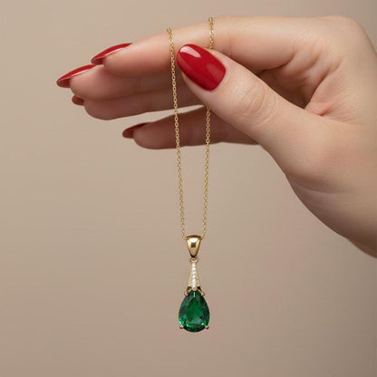 Emerald Gold Vermeil Necklace  - May Birthstone Jewelry
