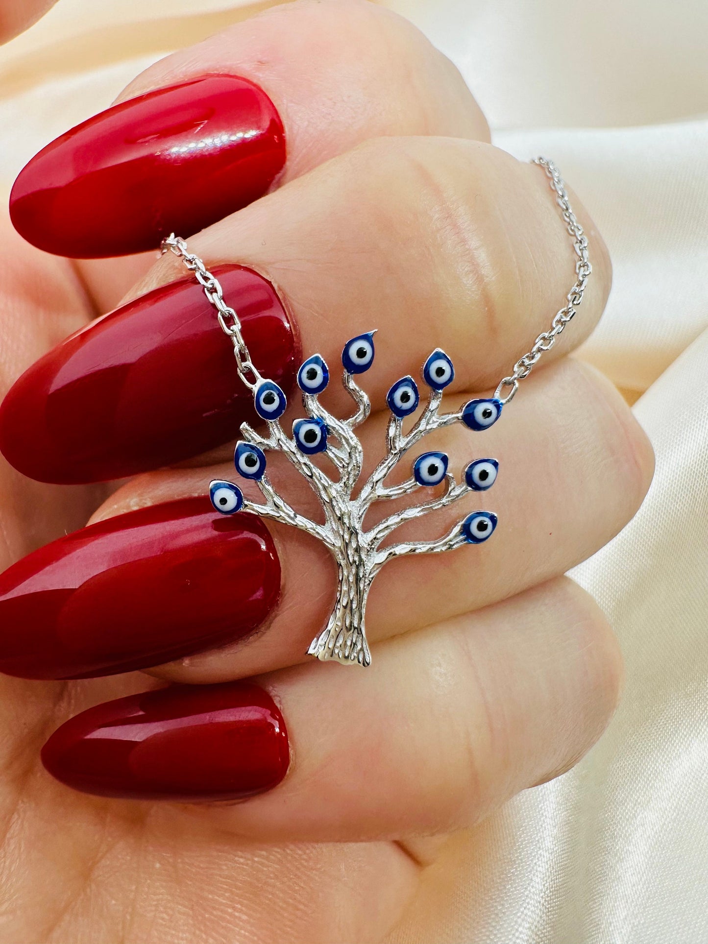 Evil Eye Tree of Life Necklace -925 Sterling Silver