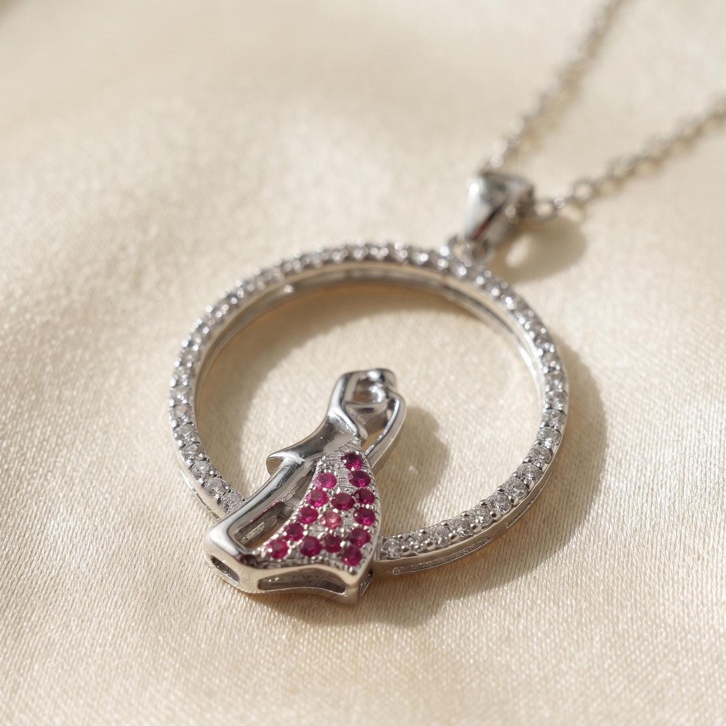 Hugging Couple Necklace in Sterling Silver with Elegant Zircon Stone