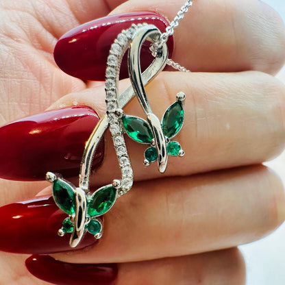 Emerald Butterfly Pendant Necklace - Eco-Friendly Sterling Silver Jewelry