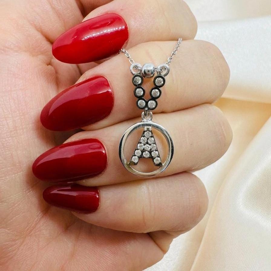 Sterling Silver Initial Necklace: Personalized Zircon Letter Pendant