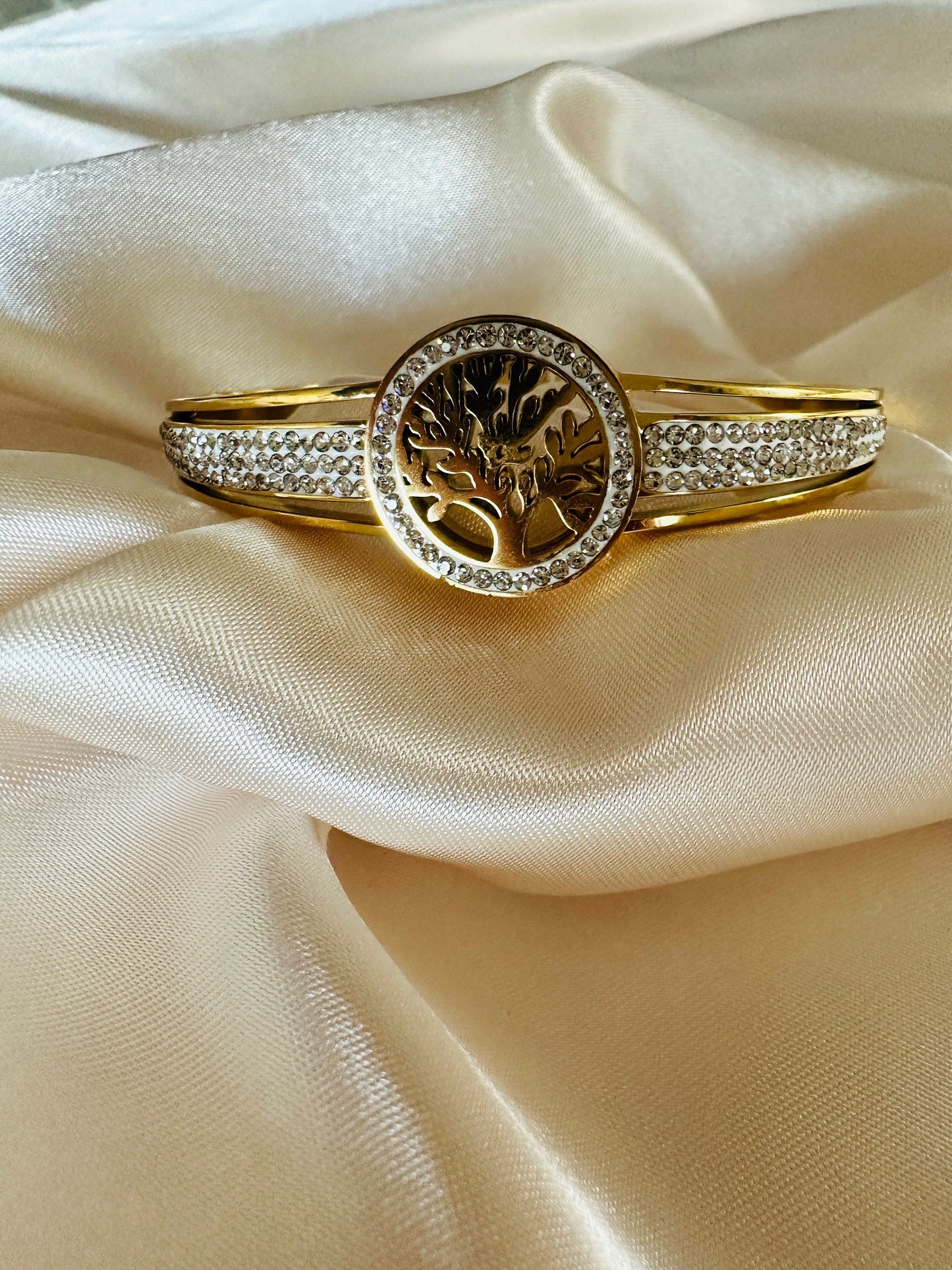 Godiva Gold Bangle: Tree of Life Crystal Bracelet