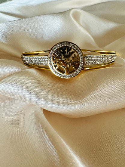 Godiva Gold Bangle: Tree of Life Crystal Bracelet