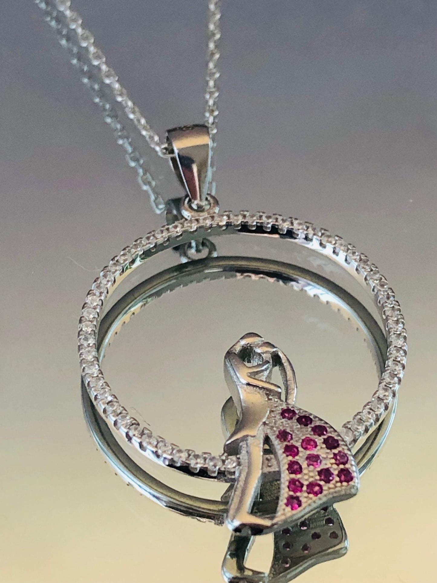 Hugging Couple Necklace in Sterling Silver with Elegant Zircon Stone