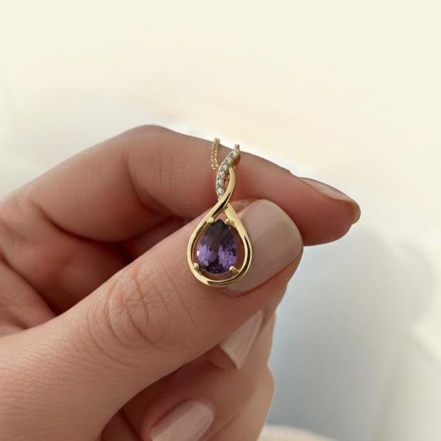 Gold Vermeil Amethyst Infinity Necklace -February Birthstone Pendant