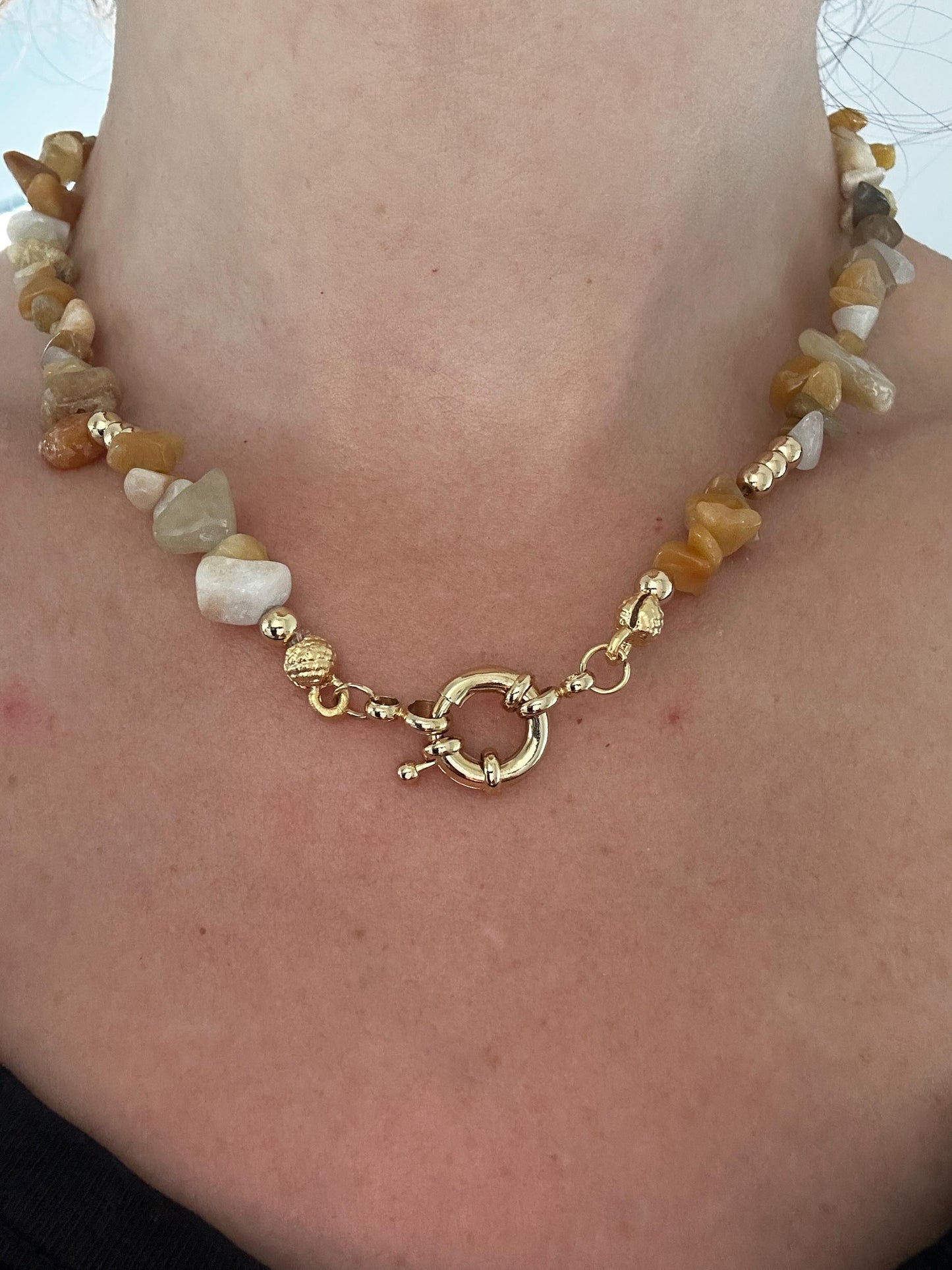 Yellow Aventurine Chip Stone Necklace – Handmade Free Form Gemstone Choker