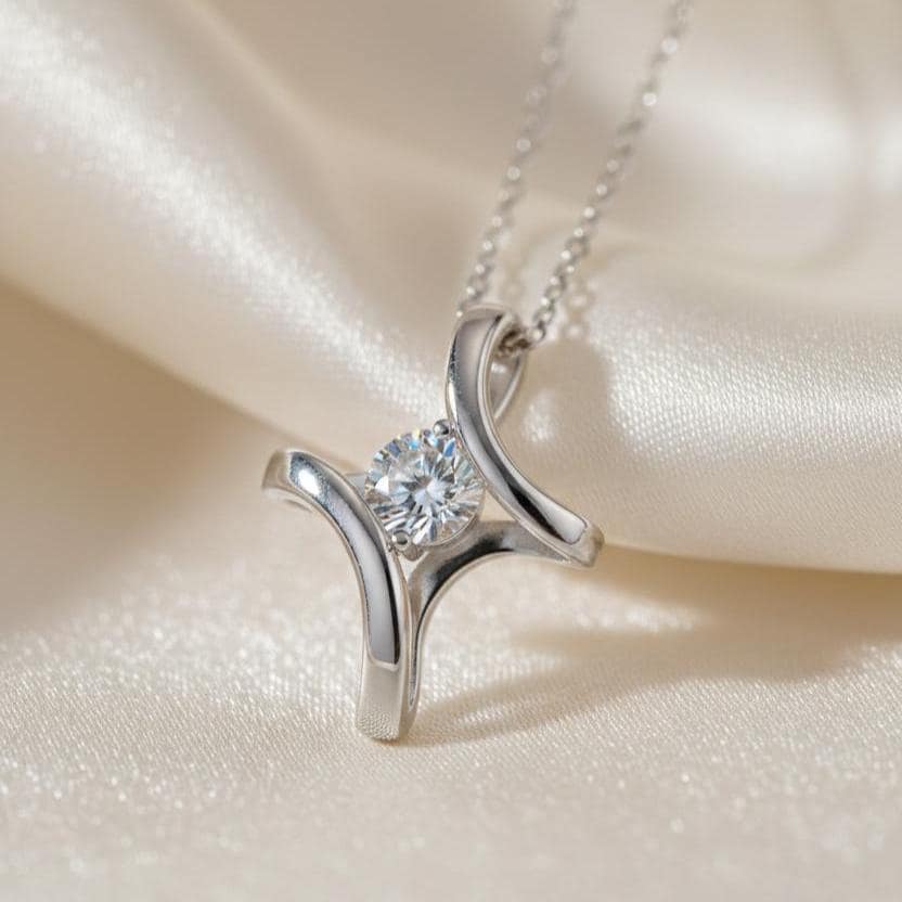 Minimalist Sterling Silver Cross Necklace with Zircon Solitaire Stone