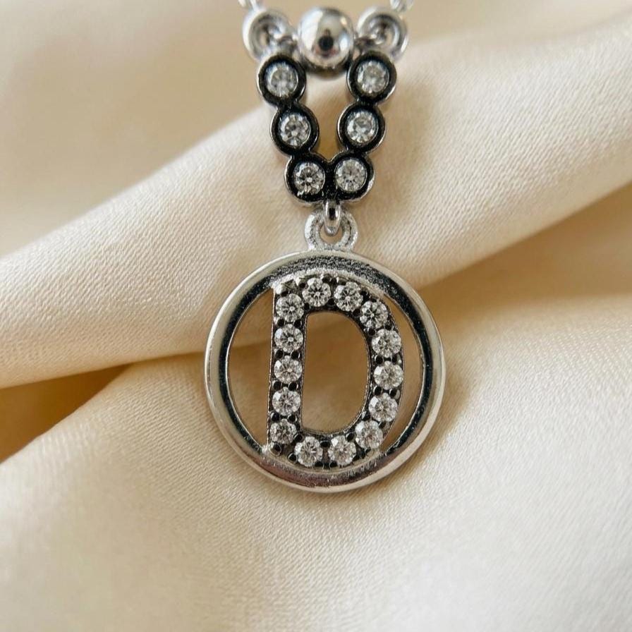 Personalized Sterling Silver D Necklace with Zircon Letters