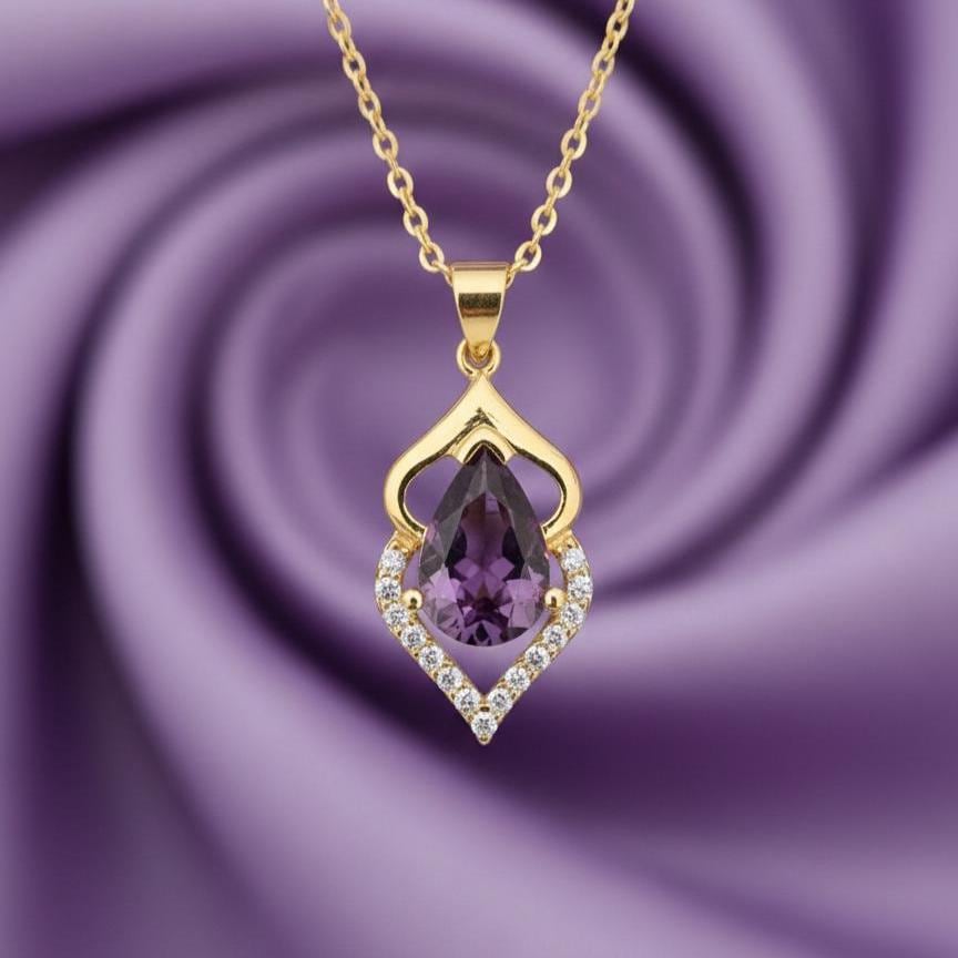 Gold Vermeil Amethyst Pendant Necklace -February Birthstone -