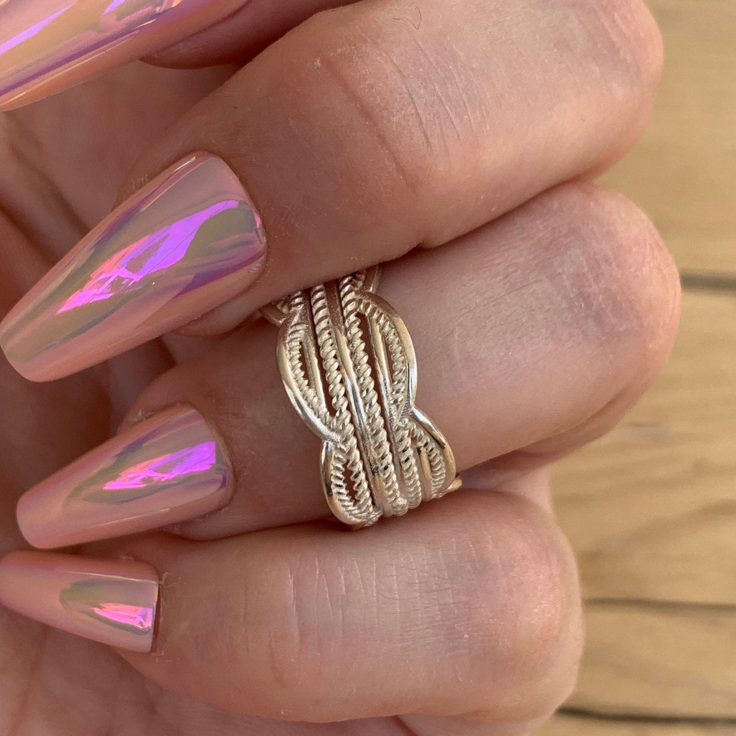 Handmade Chunky Sterling Silver Boho Ring - Adjustable Size 6-8