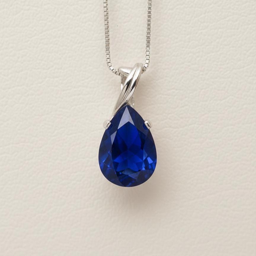 Sapphire Teardrop Necklace - September Birthstone Pendant -  Gift For Her