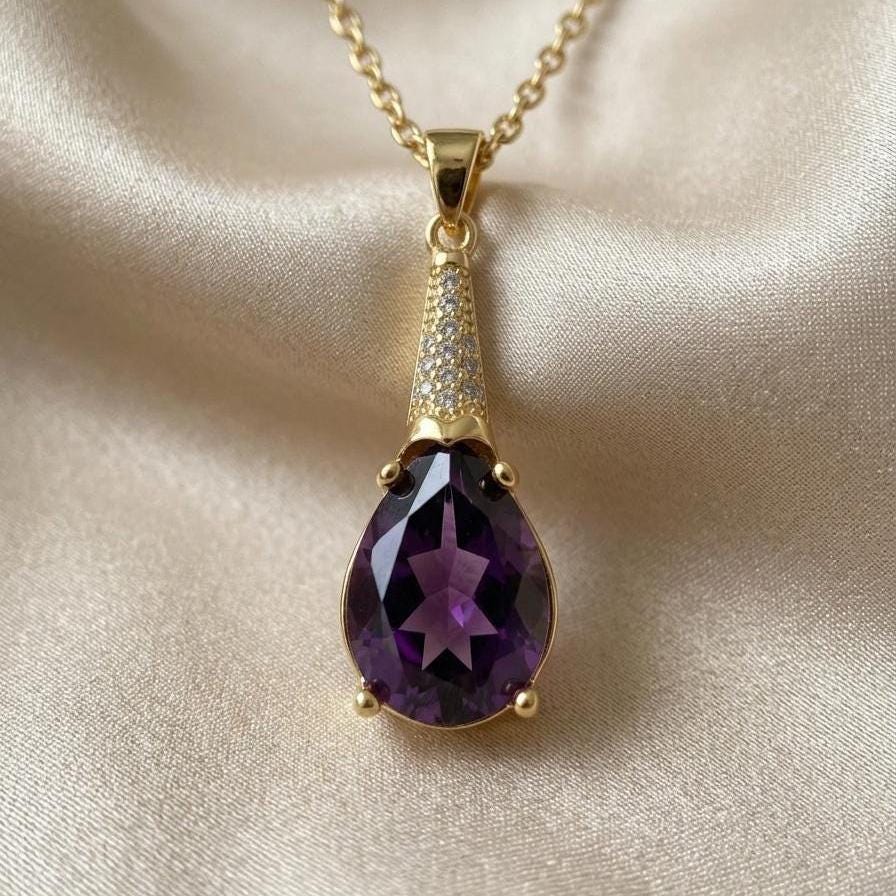 Amethyst Gold Vermeil Necklace -February Birthstone Jewelry-