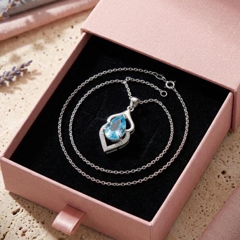 Aquamarine Pendant in Sterling Silver - March Birthstone Necklace -Gift For Her