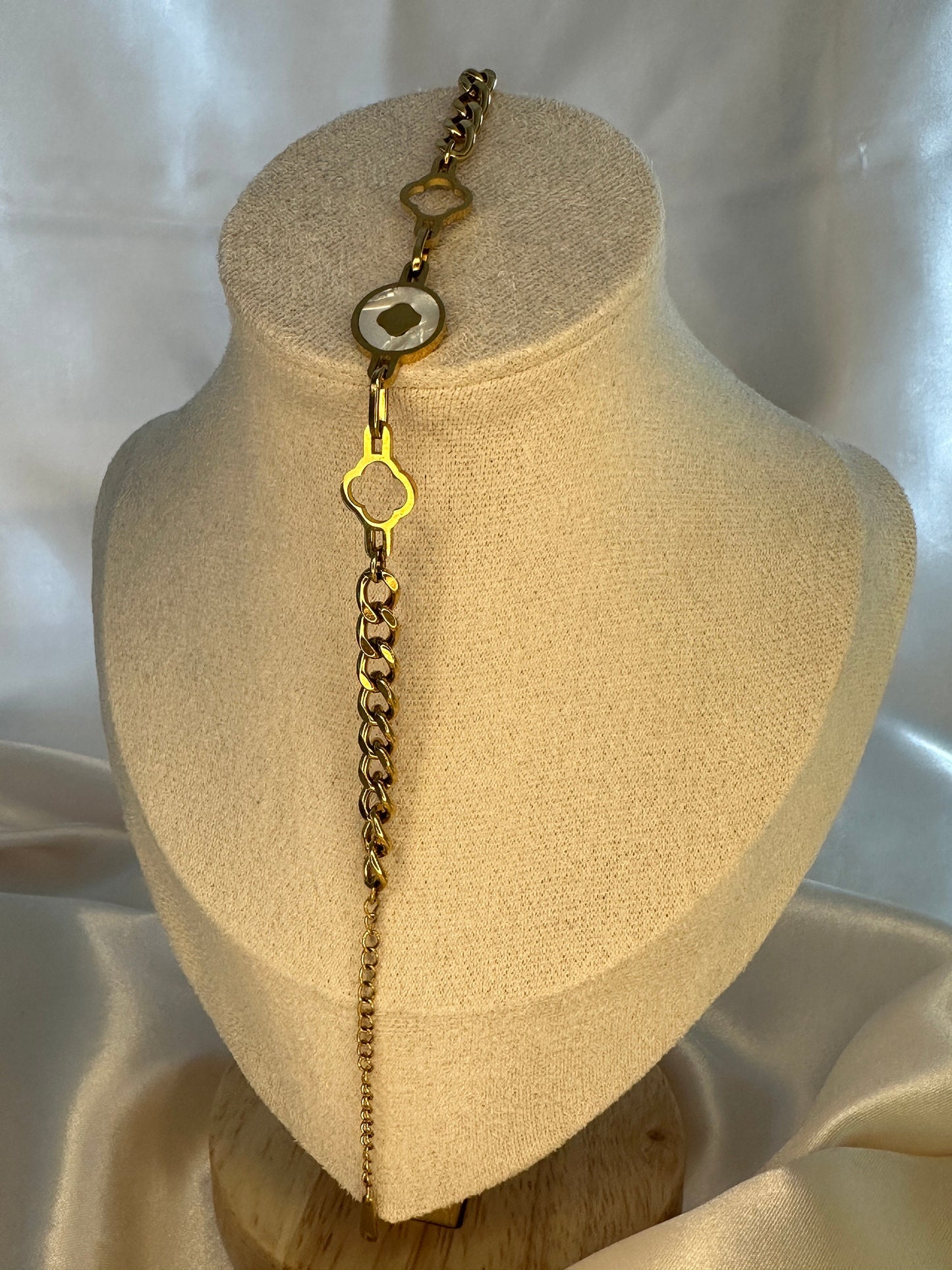 Gold Pearl Clover Charm Bracelet