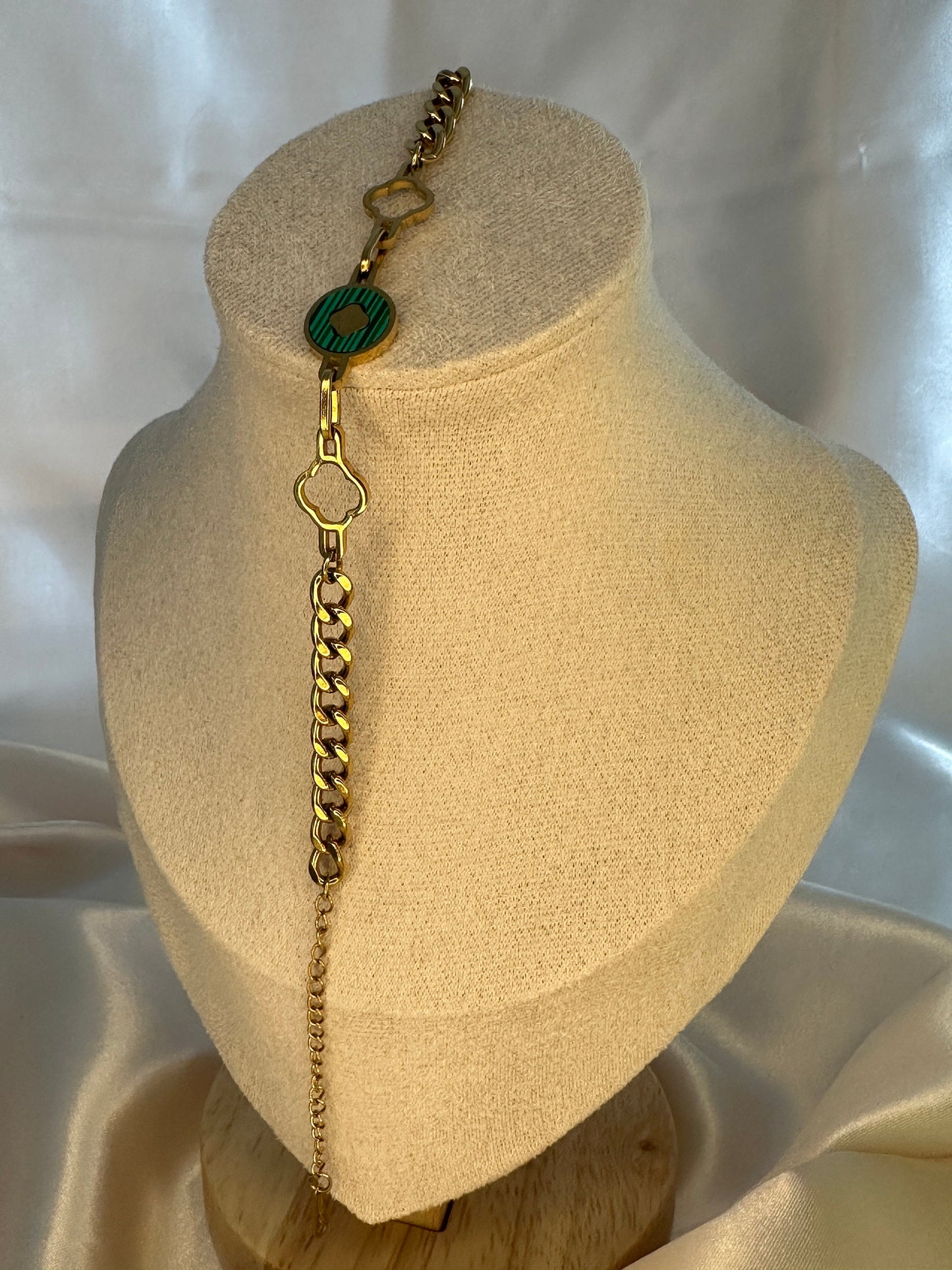 Gold Pearl Clover Charm Bracelet
