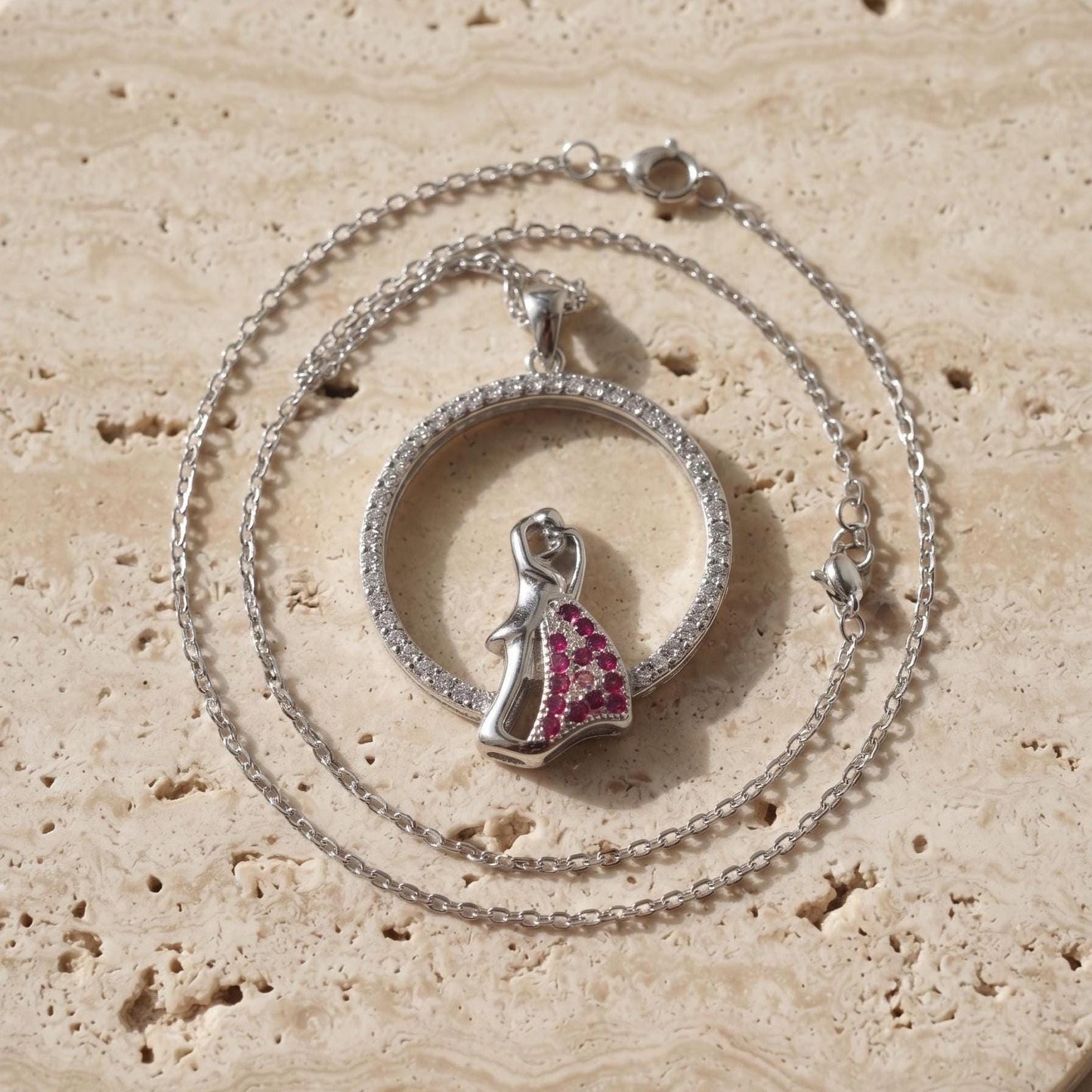 Hugging Couple Necklace in Sterling Silver with Elegant Zircon Stone