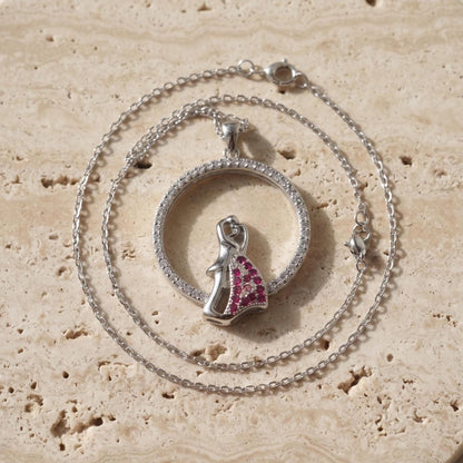 Hugging Couple Necklace in Sterling Silver with Elegant Zircon Stone