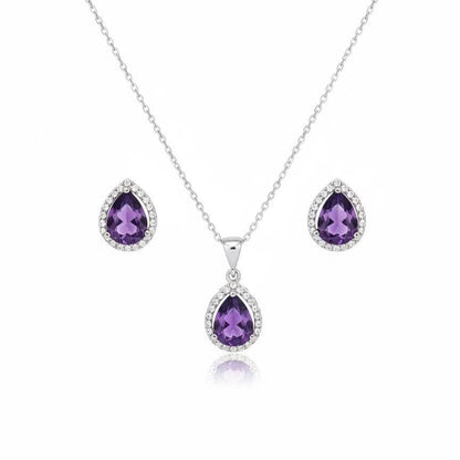 Elegant Amethyst Teardrop Necklace & Earrings Set - February Birthstone Jewelry