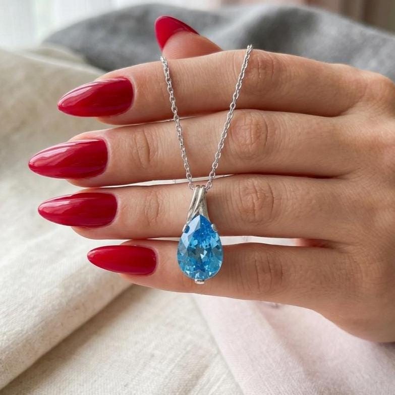 Dainty Aquamarine Necklace - March Birthstone Pendant-Gift For Her