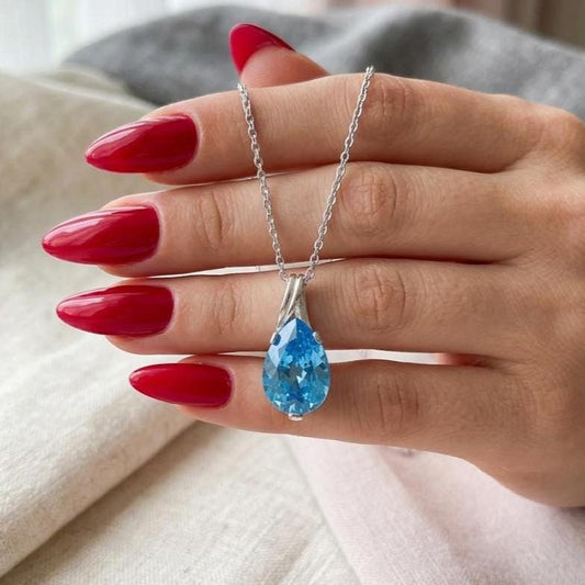 Dainty Aquamarine Necklace - March Birthstone Pendant-Gift For Her