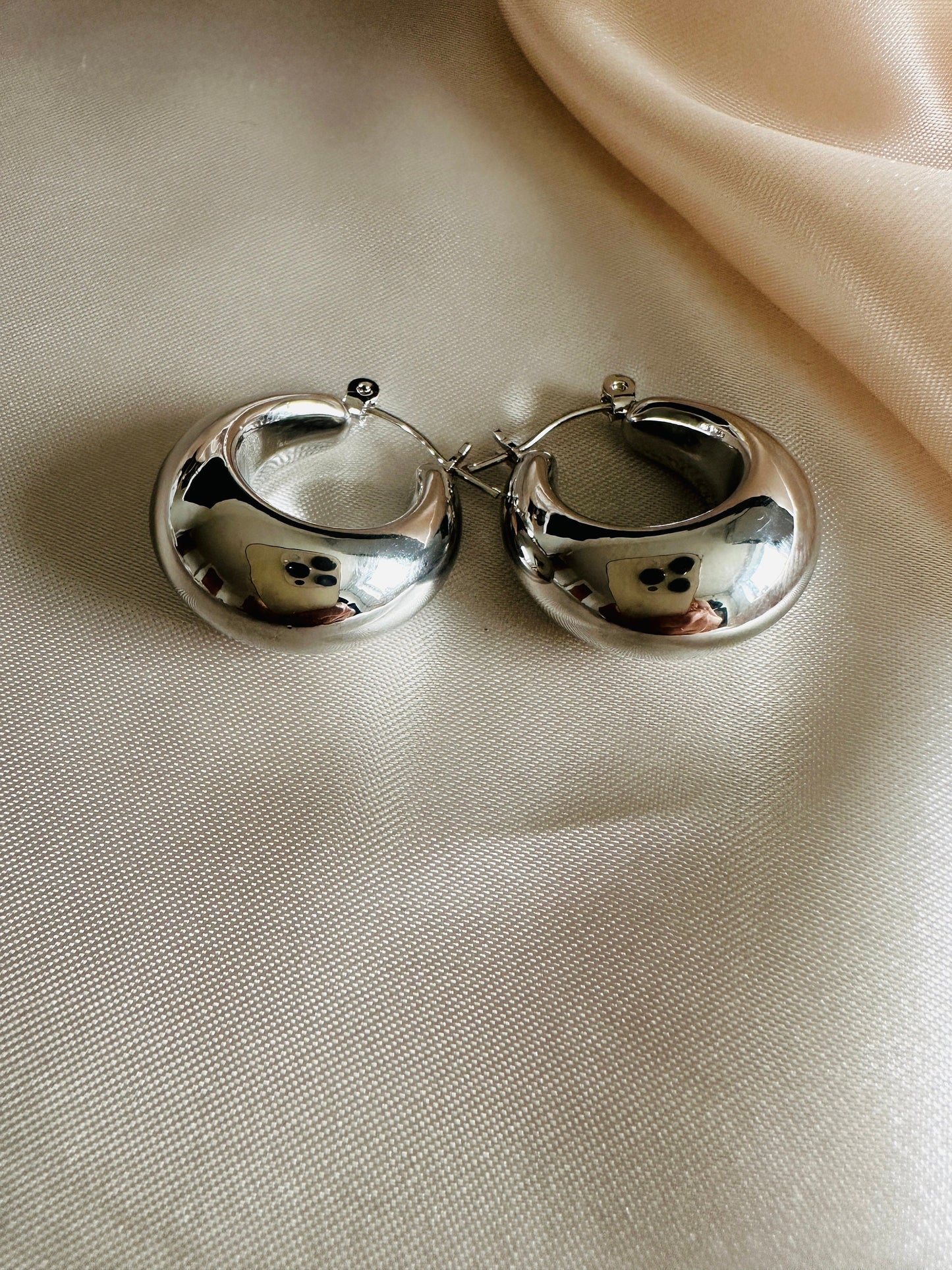Silver Thick Hoop Earrings: Upcycled Brass, 2.5cm