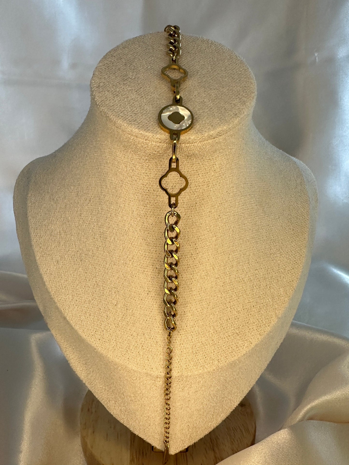 Gold Pearl Clover Charm Bracelet