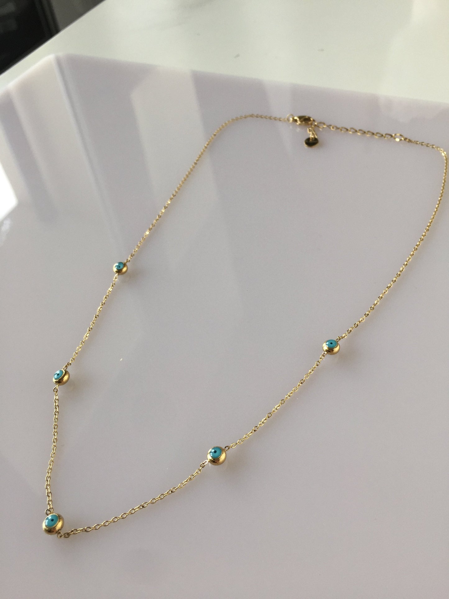 Minimalist Gold Evil Eye Necklace: 18Ct PVD Plated Stainless Steel