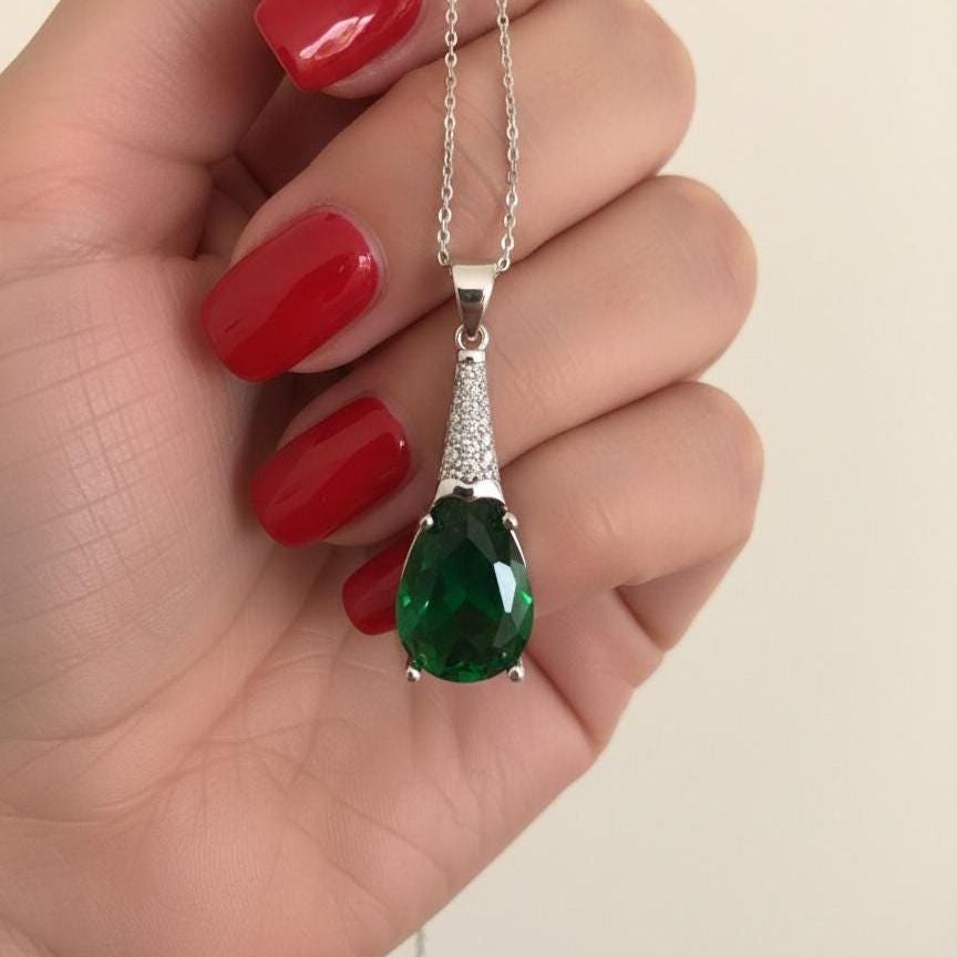 Emerald Necklace in Sterling Silver- May Birthstone Jewelry