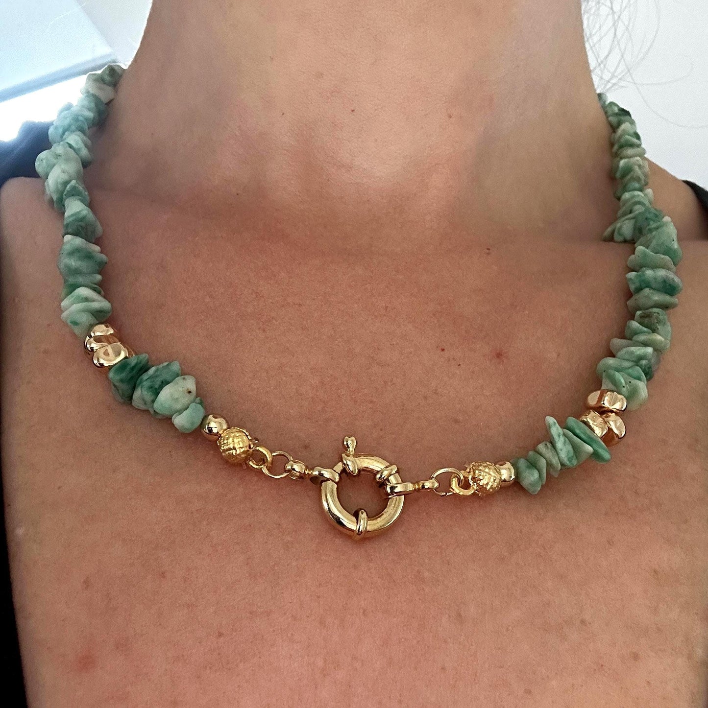 Green Amazonite Chip Necklace: Raw Gemstone Boho Jewelry