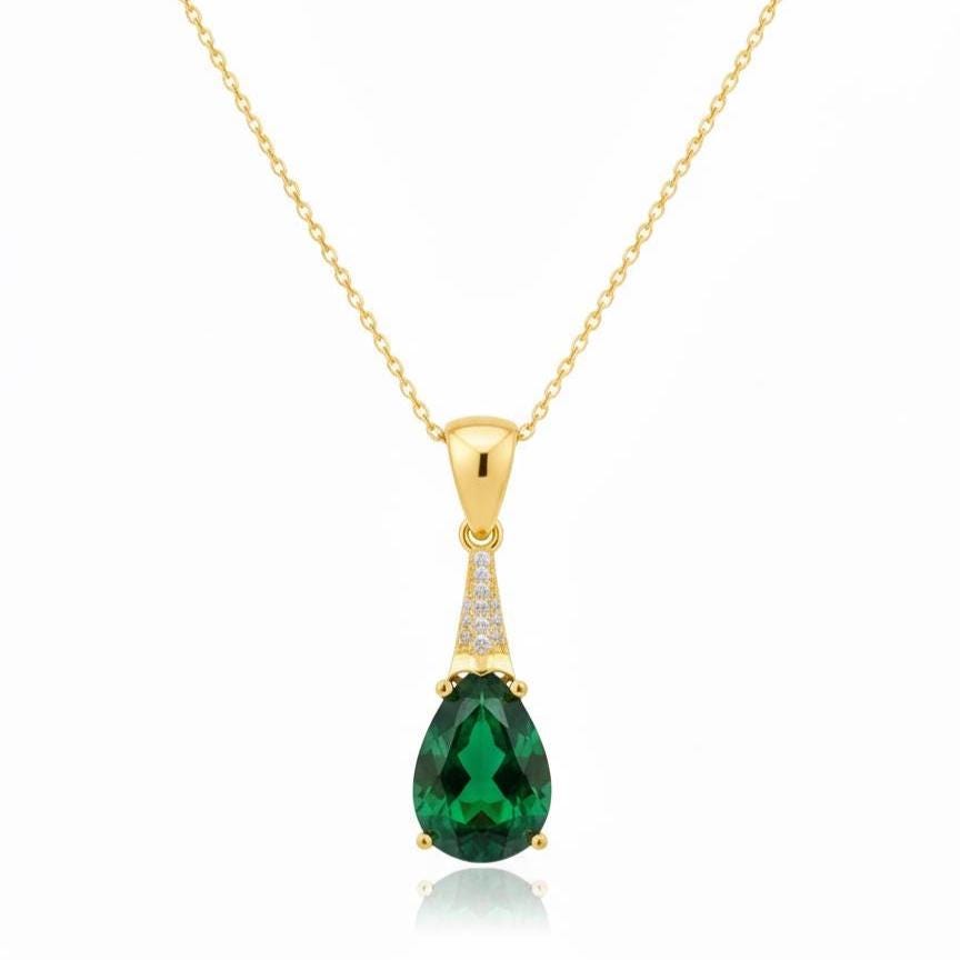Emerald Gold Vermeil Necklace  - May Birthstone Jewelry