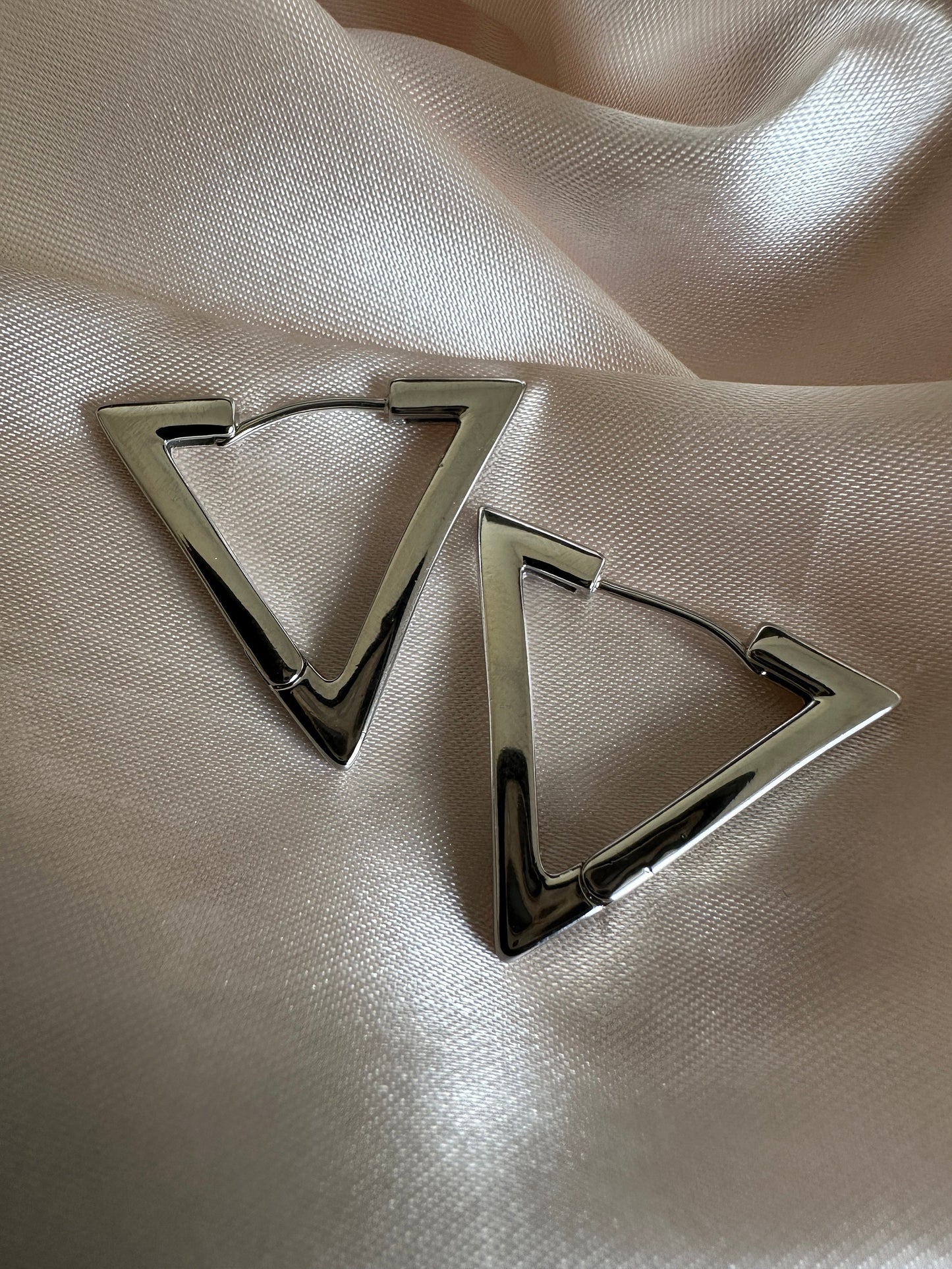 Upcycled Brass Triangle Earrings: Silver Geometric Jewelry