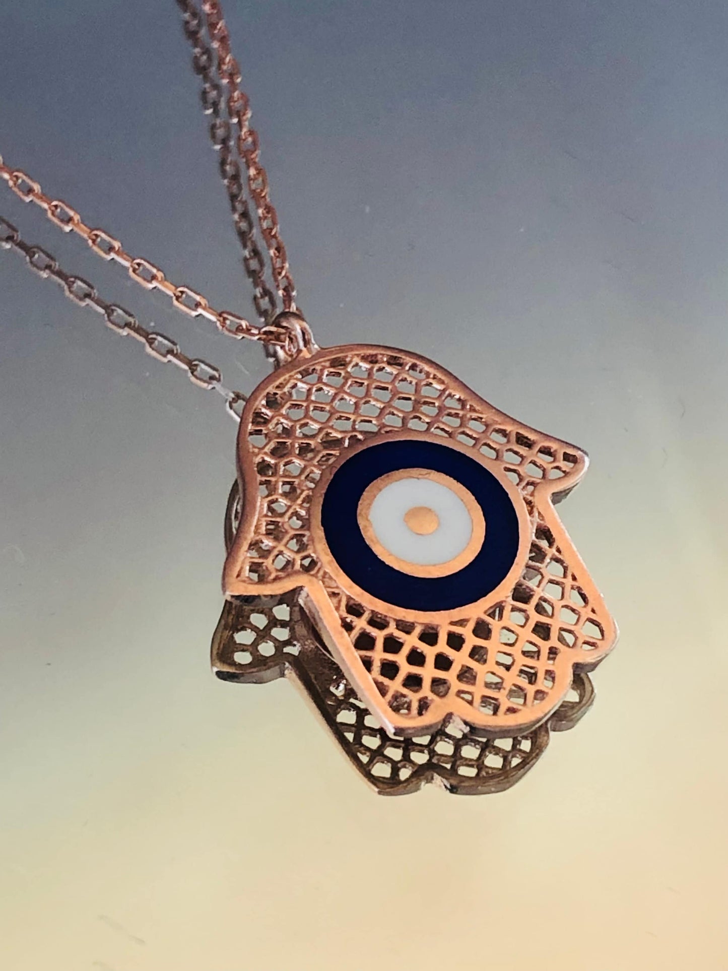 Rose Gold Hamsa Hand Necklace in Sterling Silver -Gift For Her