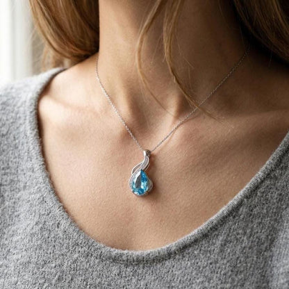 Aquamarine Teardrop Necklace – Sterling Silver March Birthstone Pendant - Gift For Her
