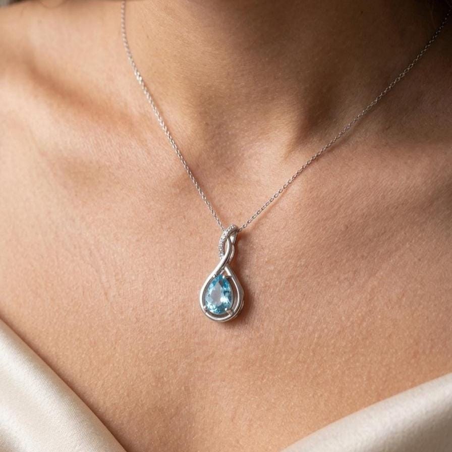 Aquamarine Infinity Necklace -March Birthstone Pendant - Gift For Her