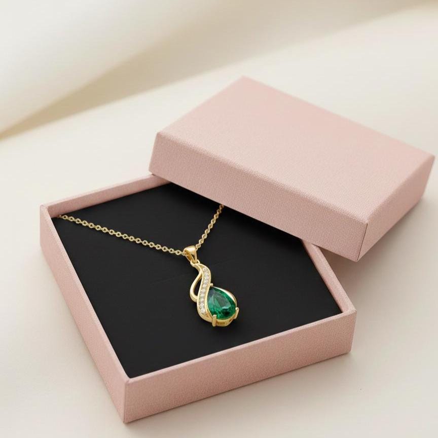 Emerald Teardrop Necklace – Gold Vermeil May Birthstone