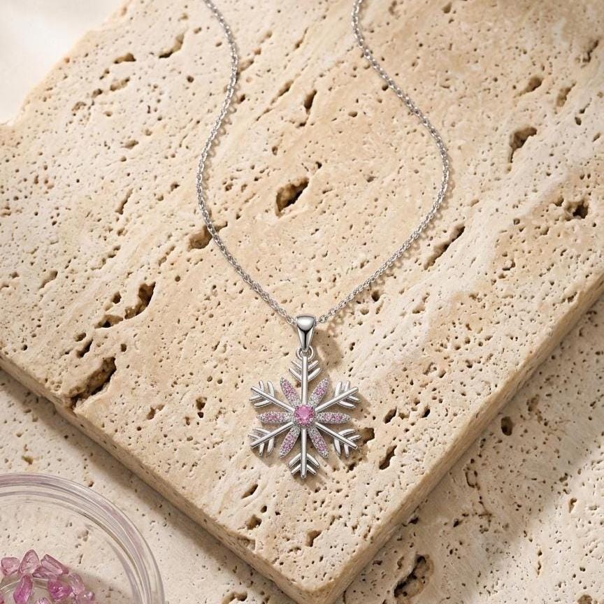 Sterling Silver Snowflake Necklace- Zircon Winter Pendant