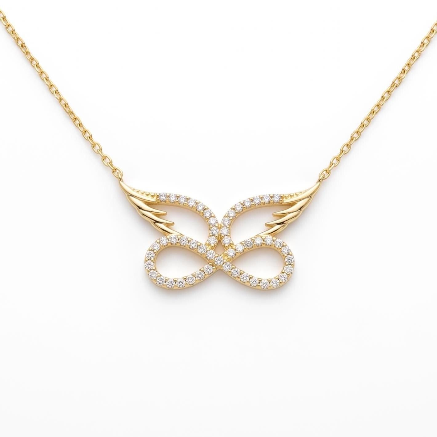 Angel Wing Infinity Necklace – Gold Vermeil on Sterling Silver with Zircon