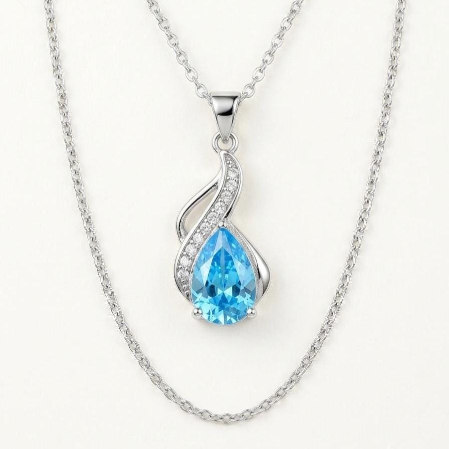 Aquamarine Teardrop Necklace – Sterling Silver March Birthstone Pendant - Gift For Her