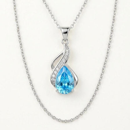 Aquamarine Teardrop Necklace – Sterling Silver March Birthstone Pendant - Gift For Her