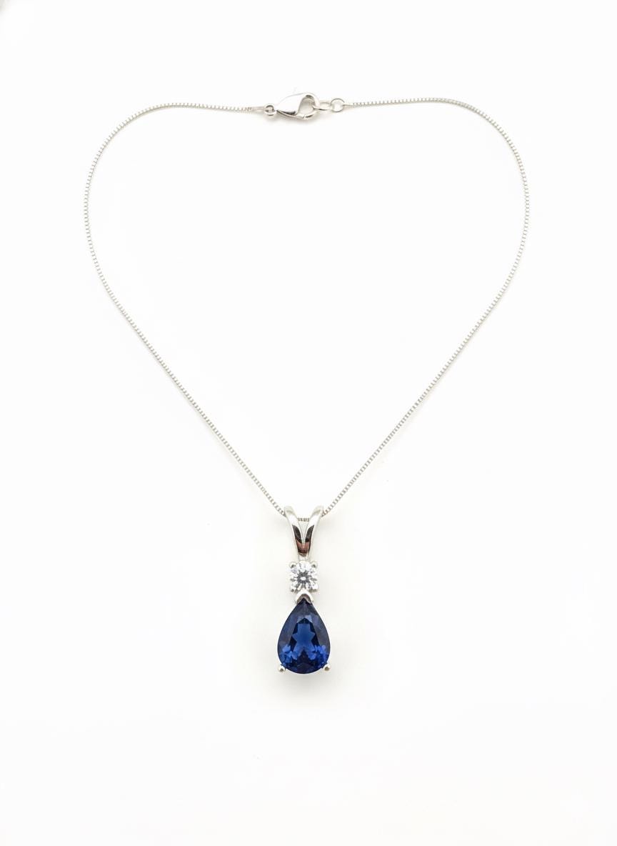 Sapphire Minimalist Necklace - September Birthstone Pendant - Dainty Jewelry -925 Sterling Silver