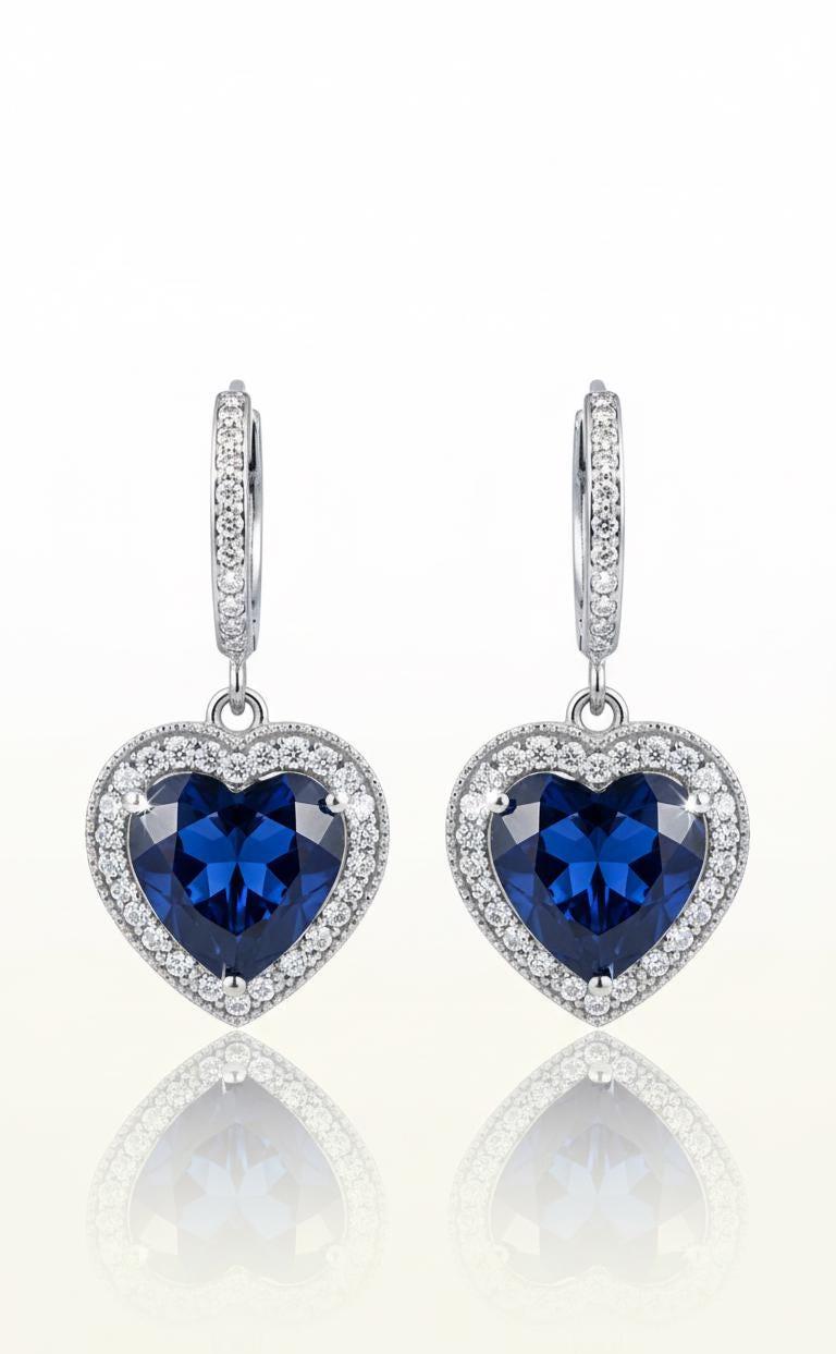 Sapphire Heart Sterling Silver Necklace & Earrings Set - September Birthstone