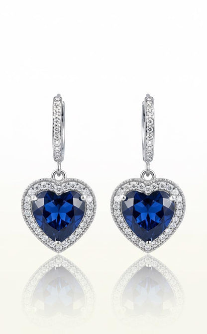 Sapphire Heart Sterling Silver Necklace & Earrings Set - September Birthstone